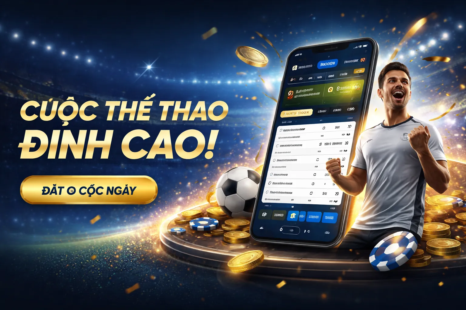 Sân vận động với trận đấu bóng đá sôi động, biểu tượng của cá cược thể thao OK VIP